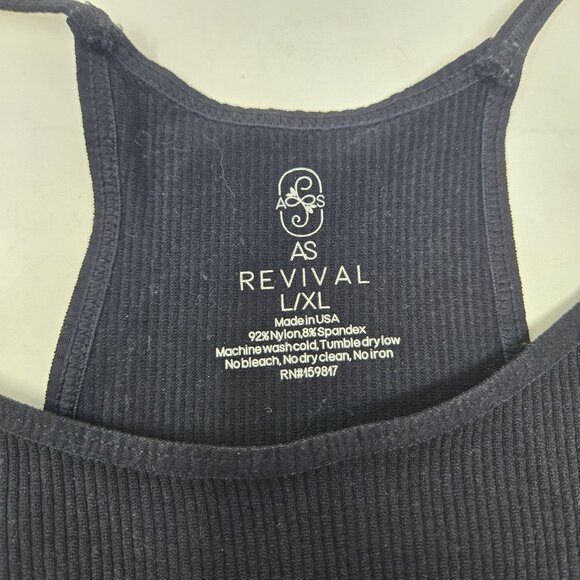 AS Revival Black Ribbed High-Neck Racerback Tank Top L/XL Nylon & Spandex - Picture 2 of 7